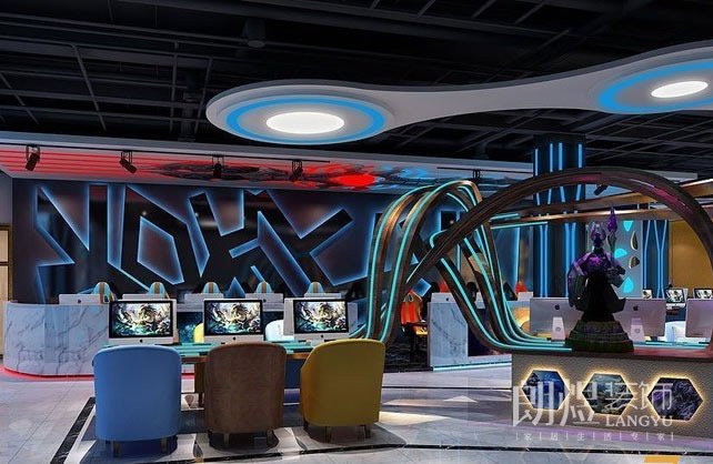 電競網(wǎng)咖裝修設(shè)計(jì)大廳效果圖
