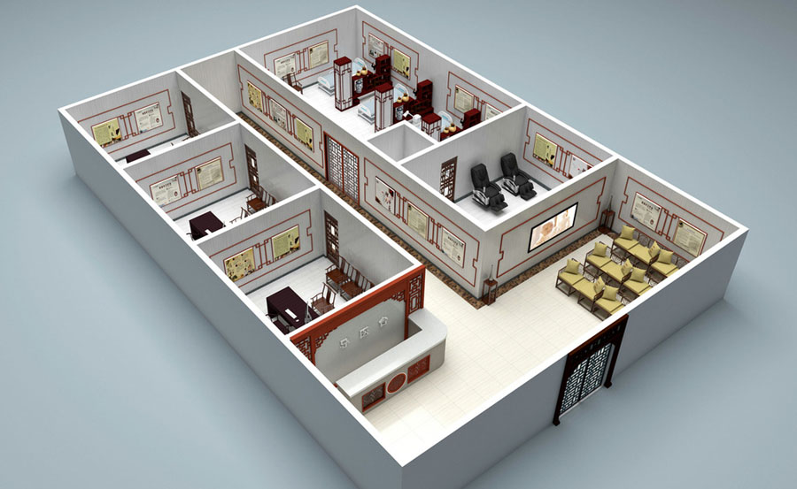 中醫(yī)館裝修設(shè)計模型效果圖