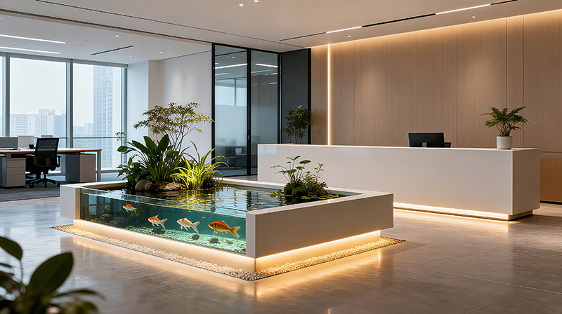 高顏值公司辦公室前臺魚池裝修方案圖三