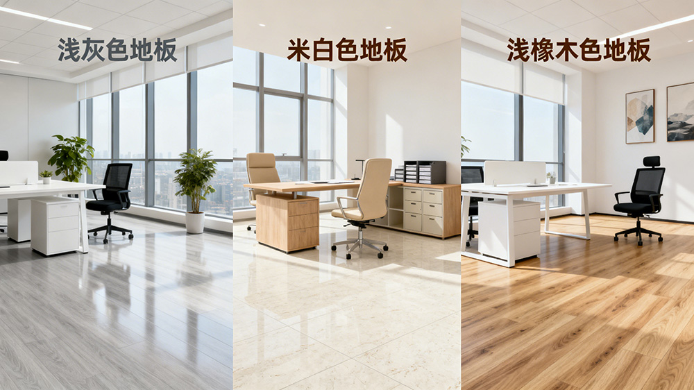 辦公室淺色系地板（淺灰、米白、淺橡木色）